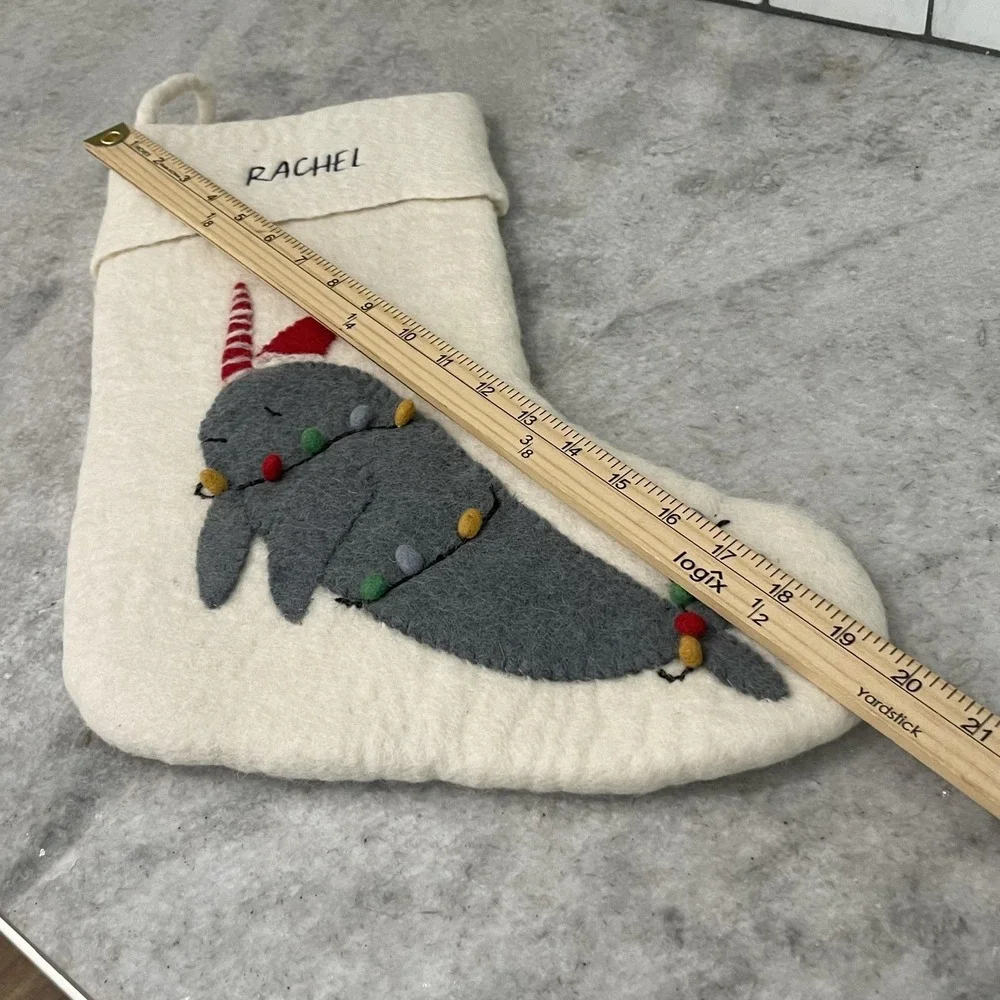 West Elm Christmas Stocking Narwhal Felt Personalized Rachel White Holiday